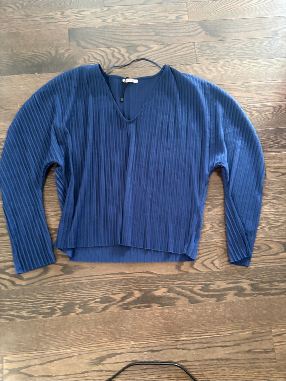 Zara Pleated V-Neck Sweater in Deep Blue - Picture 1 of 1